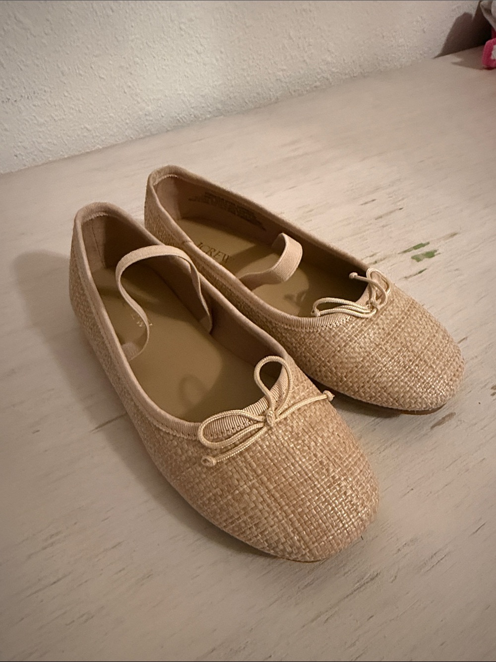 J. Crew Girls Beige Woven Ballet Flats with Bow